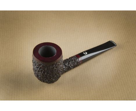 A Stefano exclusive briar unsmoked pipe, the apple shaped bowl with mixed grain, with brass collar, and curved stem, with sue