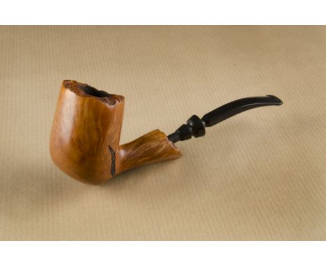 A Søren hand carved briar estate pipe, the mixed grain with carved leaf design, rusticated rim, angled shank, with hand cut s