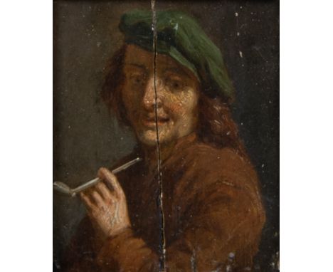 19th century miniature oil on panel Pipe-smoking man19e eeuws miniatuur olie op paneel Pijprokende man6.5 x 5.5 cm