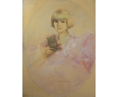 Karel VAN BELLE (1884-1959)Oil on canvas Girl portrait with cats, signed and dated 1937.Olie op doek Meisjesportret met poeze