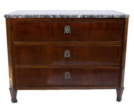French dresser with 3 drawers in mahogany with grey-veined marble topFranse commode met 3 laden in mahonie en met grijs geade