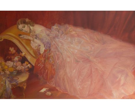 Karel VAN BELLE (1884-1959)Oil on canvas Reclining lady on sofa, signed and dated 1922.Olie op doek Liggende dame op sofa, ge
