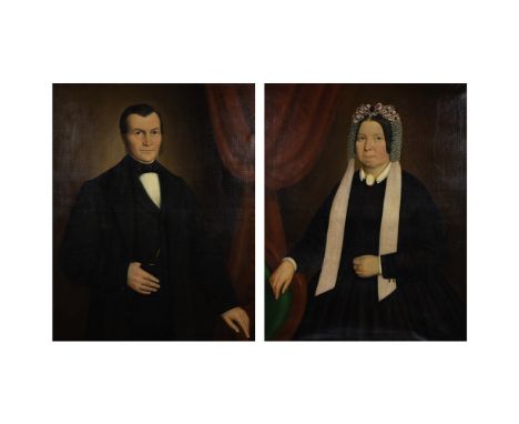 Pendant of Ladies and men's portrait oil on canvas 19th century.Pendant van Dames- en herenportret olie op doek 19e eeuw100 x