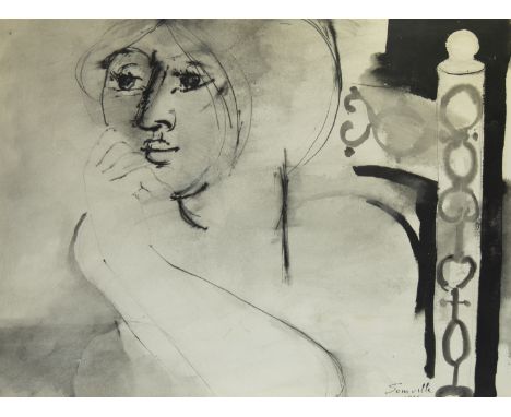 Roger SOMVILLE (1923-2014)Lavis Portrait of a girl, signed and dated 1966.Lavis Portret van een meisje, getekend en gedateerd