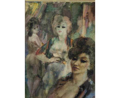 Raphael DE BUCK (1902-1986)Watercolour Courtisanes, signed.Aquarel Courtisanes, getekend.70 x 50 cm