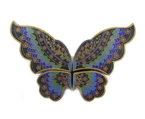 An early to mid 20th century, four cloisonne enamel lidded trinket boxes forming a butterfly, each box of different section o
