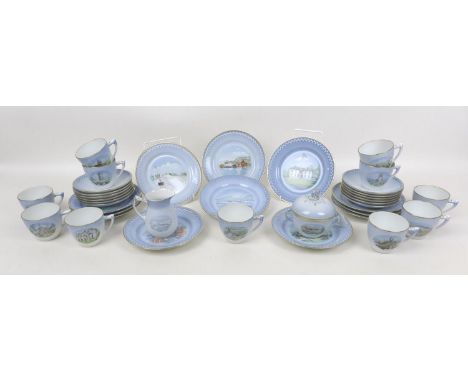 A collection 1980s Bing & Grondahl Copenhagen, landmarks pattern porcelain coffee wares, comprising a milk jug, lidded sugar 