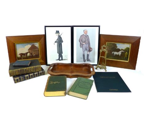 A mixed group of prints and books, comprising two Spy prints, each glazed and framed, 40 by 26cm, two prints of horses, after