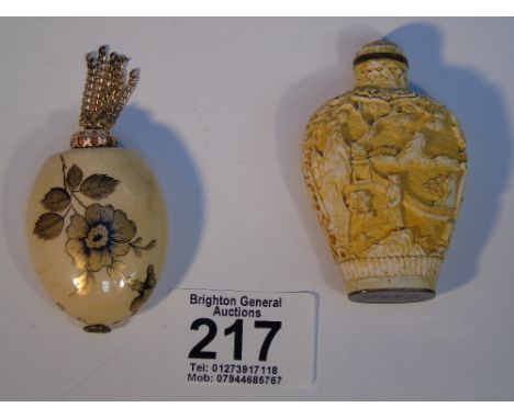 SNUFF BOTTLE WITH CHARACTER MARKS &CERAMIC HAND PAINTED POT POURRI