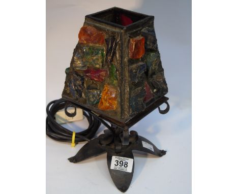 METAL LAMP WITH CHUNKY COLOURED GLASS SHADE
