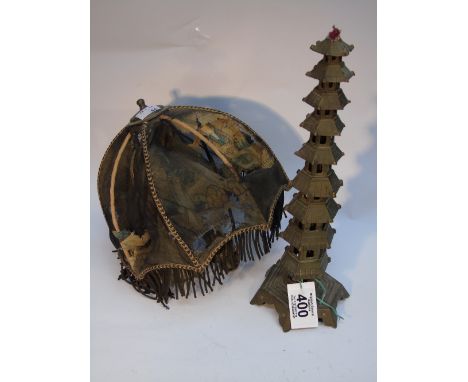 METAL PAGODA SHAPED LAMP BASE & SHADE A/F