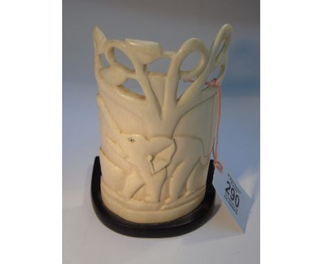  IVORY LAMP WITH CARVED ELEPHANT