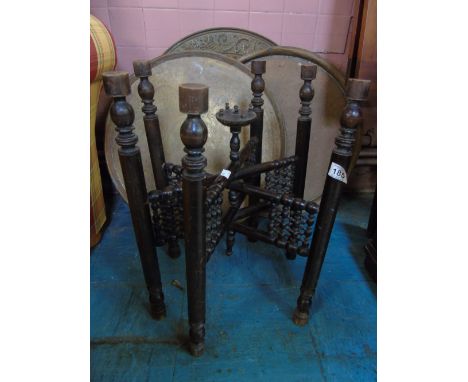 FOLDING EASTERN TABLE STAND AND 3 METAL TOPS