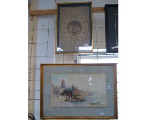 WATER COLOUR OF A RIVER SCENE  1785 FRAMED PRINT OF CHERUBS 