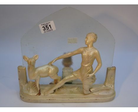 ART DECO LAMP WITH A GIRL & A DEER A/F