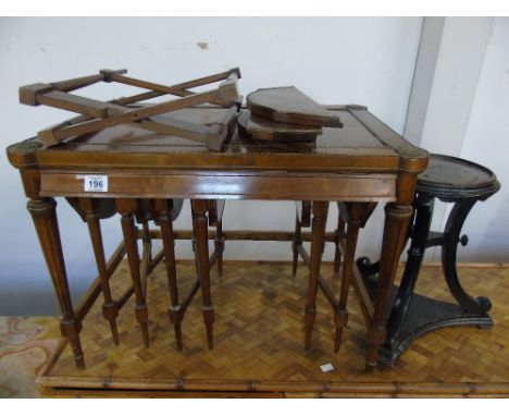 NEST OF 5 TABLES AND EBONISED POT STAND