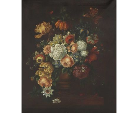 Continental School, 19th centuryStill life of flowers in an urn on a stone ledgeoil on canvas76.5 x 64cmProvenance: Bracken K