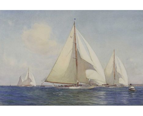 *Martyn Richardson Mackrill (b.1962)'J Class Astra Stemming the Tide'signed 'Martyn R Mackrill' l.l., watercolour heightened 