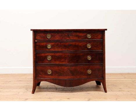 A George lll mahogany serpentine chest of drawers,18th century, the crossbanded top with canted corners over four graduated l