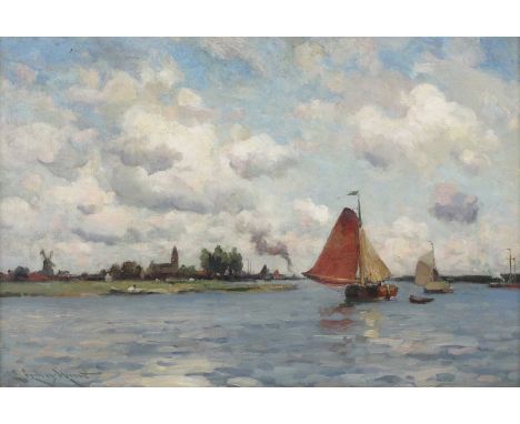 Edmund Aubrey Hunt (American, 1855-1922)'Summer Skies, Holland'signed 'E Aubrey Hunt' l.l., also signed, inscribed with title