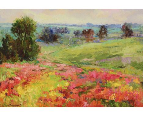 Alexei Mikhaylov (Ukrainian, b.1934)'Summer field blossoms'signed in Cyrillic and dated 2007 l.l., also signed, dated and ins