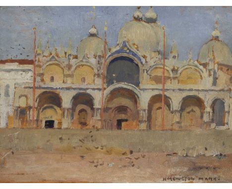 Harrington Mann (1864-1937)St Mark's, Venicesigned 'Harrington Mann' l.r., oil on panel18 x 23cmCondition report: Two light s