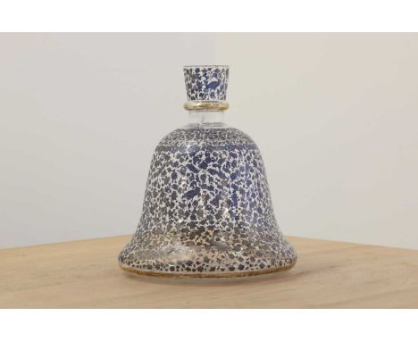 A glass hookah pipe base, of recent manufacture, Indian, with dense blue foliate transfer decoration and gilt highlights,24cm