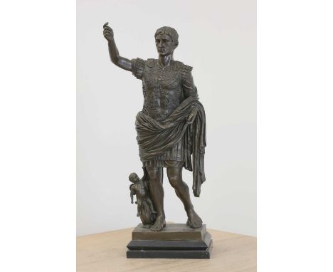 After the antique, a grand-tour-style bronze reduction of Augustus of Prima Porta, of recent manufacture, with seal mark to t