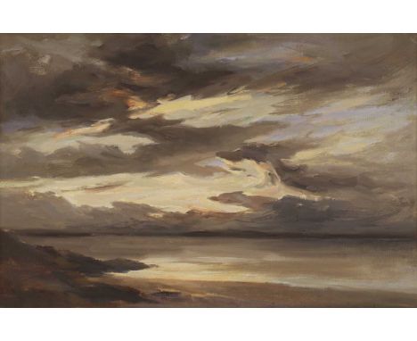 Robert Buchan Nisbet (1857-1942)A coastal scene with the sun breaking through cloudsindistinctly signed l.l., oil on canvas35