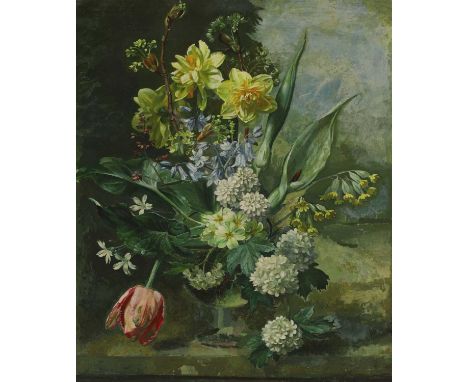 *Lionel Ellis (1903-1988)Spring flowers in a glass vase, with daffodils and hyacinthsoil on board50.5 x 41cm, unframed*Artist