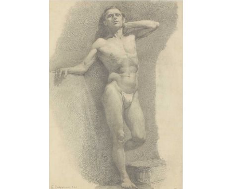 Boris Sporykhin (Russian, 1928-2020)Standing male model with one hand behind his headsigned in Cyrillic and dated '53 l.l., p