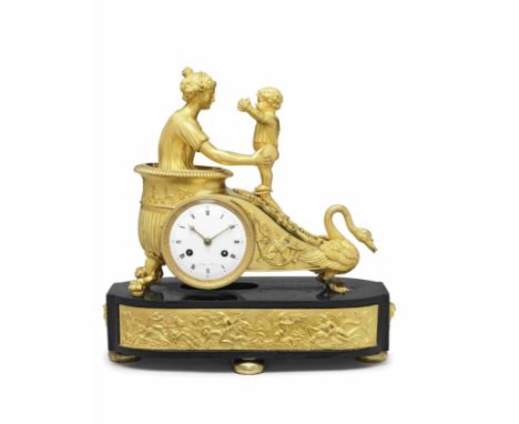 An early 19th century French ormolu and black onyx mantel clockVaillant a ParisThe case depicting Venus and Cupid with outstr