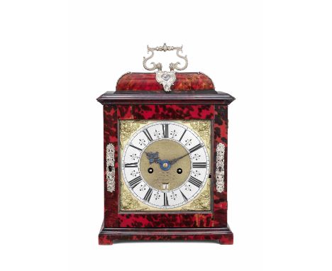 A rare late 17th century silver-mounted red-stained tortoise-shell veneered, quarter repeating table clockObadiah Grevill, Lo