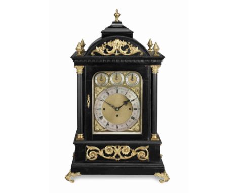 An impressive late 19th century quarter chiming ebonised table clock with deadbeat escapement and Cambridge chimeThomas Russe