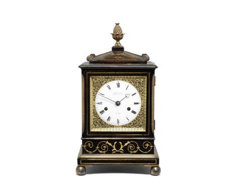 A very rare early 19th century brass-inlaid ebonised table clock of small sizeJames Murray, Royal Exchange, LondonThe pagoda 