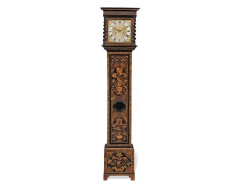 A late 17th century and later walnut and marquetry Longcase clockThe later dial unsigned, The formerly rising hood with blind