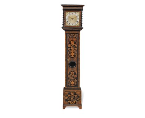 A late 17th century and later walnut and marquetry Longcase clockThe later dial unsigned, The formerly rising hood with blind