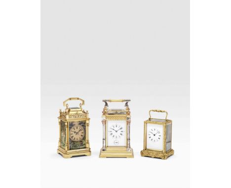 An impressive late 19th century French three-colour gilt and silvered brass grande-sonnerie striking carriage clockNumbered 8