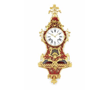 An 18th century ormolu-mounted Vernis Martin Wall Clock with Original BracketThe waisted case decorated with flowers surmount