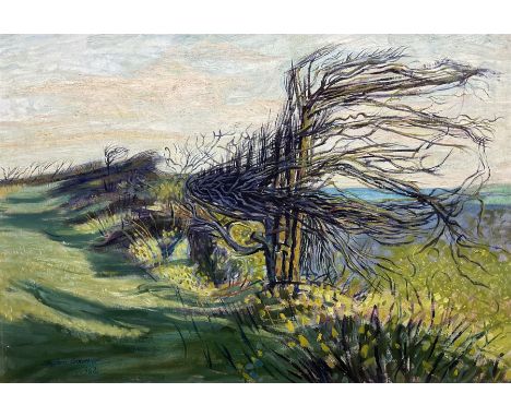 Deryck Stephen Crowther (Northern British 1922-2007): Windswept Trees, oil on canvas signed and dated 1962, 62cm x 90cmCondit