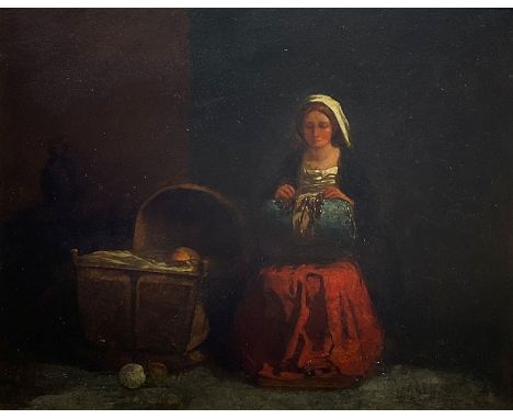 Spanish School (19th century): Mother Lacemaking beside her Baby's Crib, oil on board unsigned 34cm x 43cmCondition Report:Go