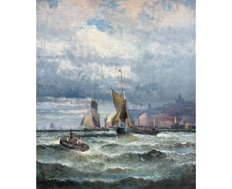 William Anslow Thornley (British fl.1858-1898): Fishing Boats leaving Whitby Harbour, oil on canvas laid on board signed 34cm