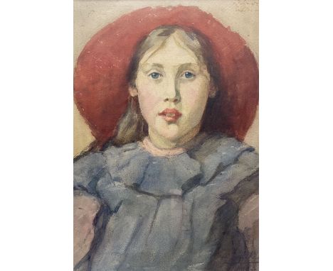 Madeline (Madge) C Fawkes (Newlyn School exh.1909-1931): The Red Sun Hat, watercolour signed and dated 1913, 34.5cm x 24.5cm 