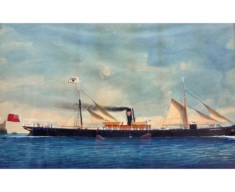 English School (19th/20th century): 'SS Whitehall' - Ship's Portrait, flying the house flag of Whitby ship owners Thomas Turn