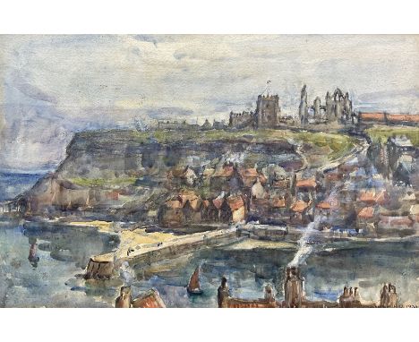 Rowland Henry Hill (Staithes Group 1873-1952): Tate Hill Pier and the East Cliff Whitby, watercolour signed and dated 1930, 2