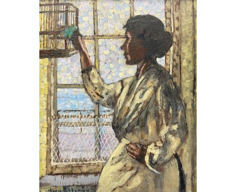 Harold Harvey (Newlyn School 1874-1941): Study for 'First Light', oil on panel signed c.1919, 24cm x 19cm Notes: First Light 