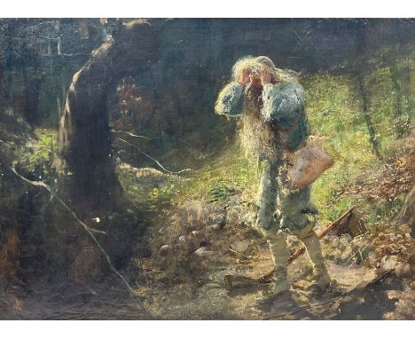 James Elder Christie (Scottish 1847-1914): Robinson Crusoe, oil on canvas signed and dated '86, 55cm x 75cm Provenance: priva