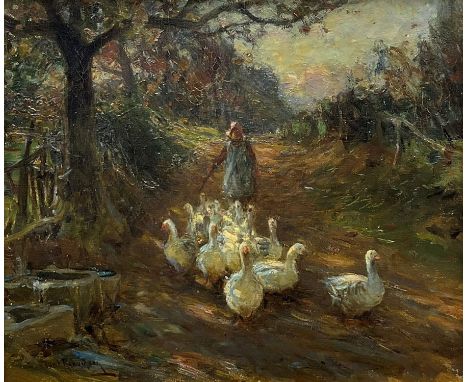 Frederic Stuart Richardson (Staithes Group 1855-1934): The Goose Girl, oil on canvas signed 29cm x 34cmCondition Report:Good 