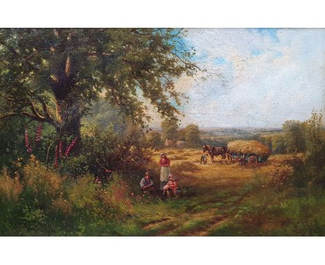 Arthur Stanley Wilkinson (British 1860-1930): 'Gathering the Hay at Woodmansterne Surrey', oil on canvas signed, original tit