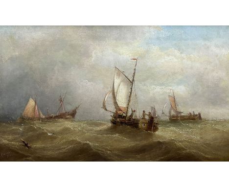 Henry Redmore (British 1820-1887): Fishing Boats and Wreck in Choppy Seas, oil on canvas signed and dated 1884, 35cm x 58cmCo